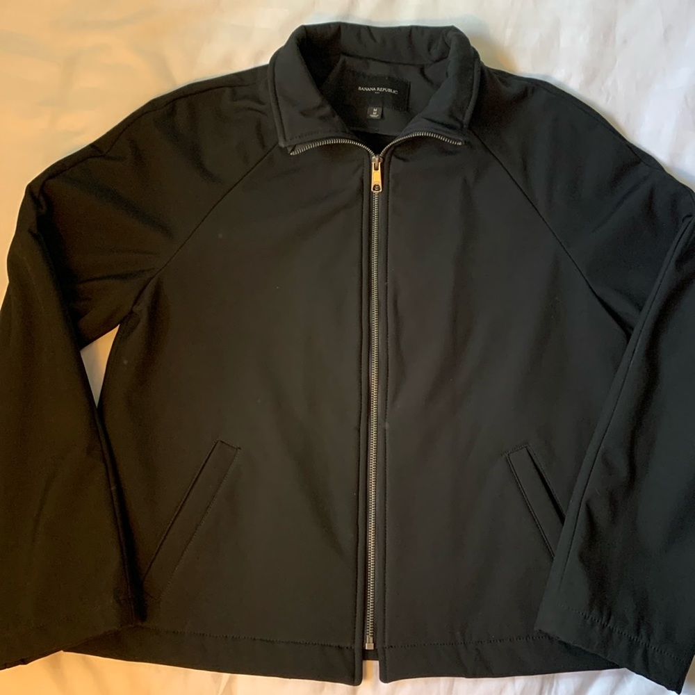 Banana Republic black scuba fleece lined simple zip front jacket EUC